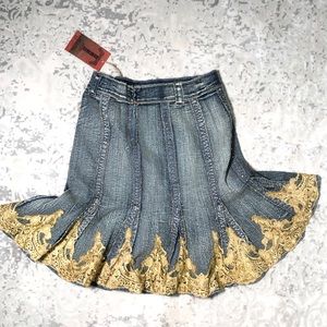 Acid wash ruffle lace Jean denim skirt